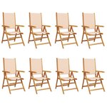 vidaXL Chaises inclinables de jardin lot de 8 beige tissu bois massif
