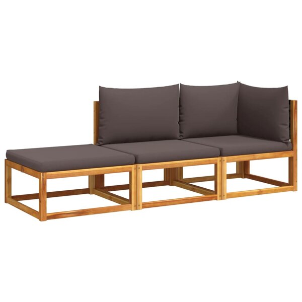 vidaXL Salon de jardin avec coussins 3 Pièces bois massif d'acacia