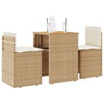 vidaXL Ensemble de bistro 3 Pièces avec coussins beige résine tressée