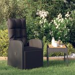 vidaXL Chaise inclinable de jardin avec coussins noir résine tressée