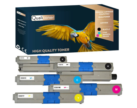 Qualitoner x5 toners 44973536 (noir x2 + cyan + magenta + jaune) compatible pour oki