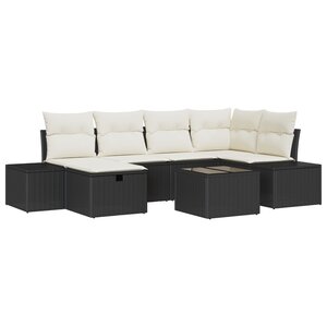 vidaXL Canapé de jardin 7 pièces avec coussins noir poly rotin