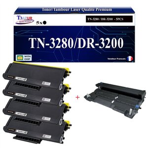 Kit Tambour + 4 Toners compatibles avec Brother TN3280 TN3230 DR3200 pour Brother MFC-8370DN MFC-8380DN MFC-8480DN MFC-8800DN MFC-8880DN MFC-8890DW