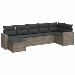 vidaXL Salon de jardin avec coussins 7 Pièces gris résine tressée