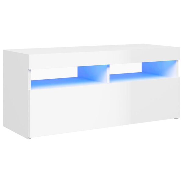 vidaXL Meuble TV avec lumières LED blanc brillant 90x35x40 cm