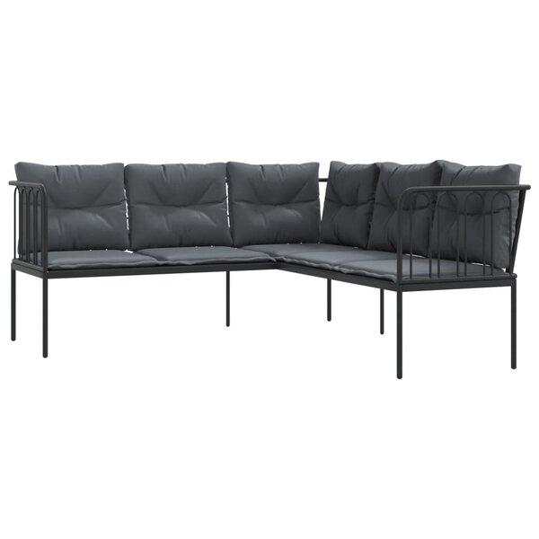 vidaXL Canapé de jardin avec coussins forme de L noir acier textilène