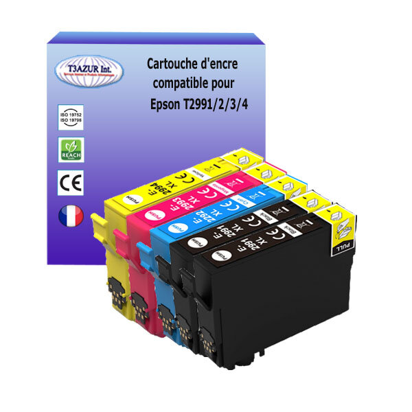 5 cartouches d'encre compatibles pour Epson XP352, XP355, XP432  remplace Epson T29XL  (29XL) - T3AZUR