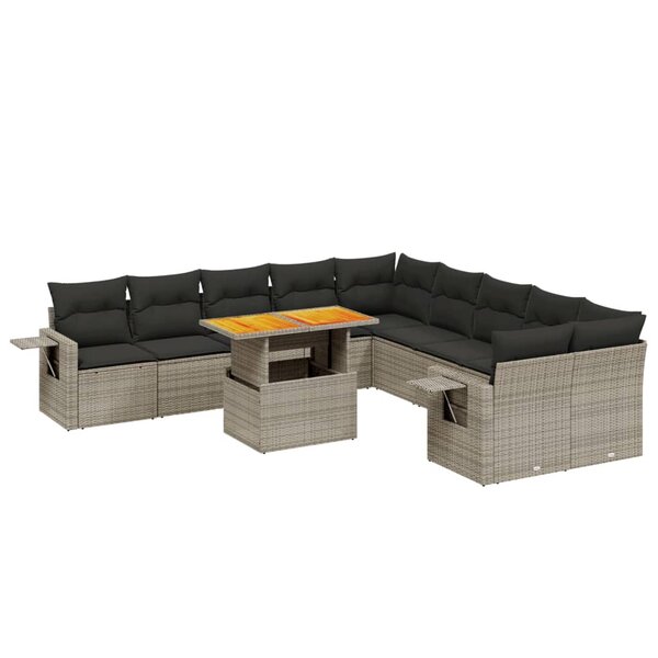 vidaXL Salon de jardin 11 Pièces avec coussins gris résine tressée