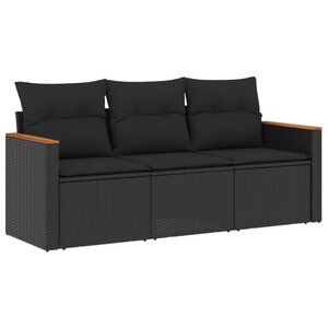 vidaXL Salon de jardin 3 Pièces avec coussins noir résine tressée