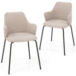 Ensemble de 2 chaises de salle à manger avec dossier courbé siège large & accoudoirs pour salon cuisine chambre beige 20_0008454