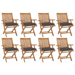 vidaXL Chaises pliables de jardin avec coussins lot de 8 Teck solide