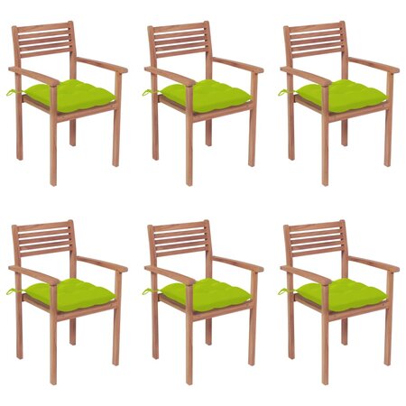 vidaXL Chaises de jardin empilables avec coussins 6 Pièces Teck solide