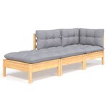 vidaXL Salon de jardin 3 Pièces avec coussins gris Bois de pin massif