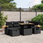 vidaXL Salon de jardin 7 Pièces avec coussins noir résine tressée
