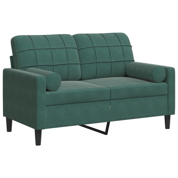 vidaXL Canapé 2 places avec oreillers vert foncé 120 cm velours