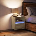 vidaXL Table de chevet murale avec lumières LED chêne sonoma