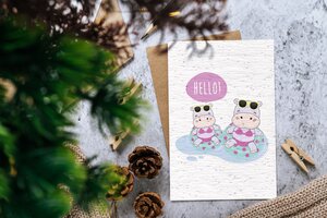 Carte à planter hippo en bikini