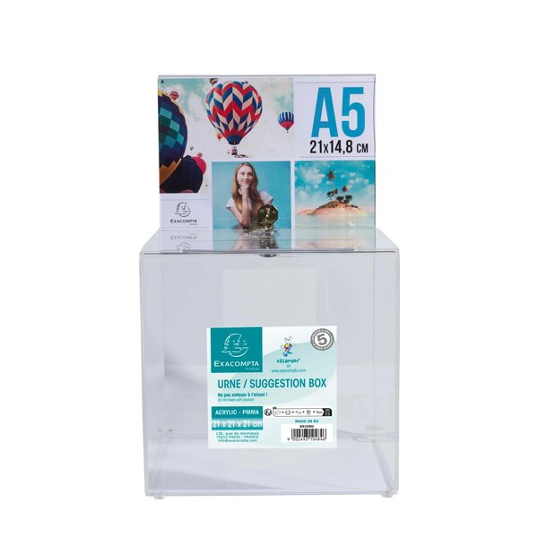 Urne Transparente Fermable À Clé 21x21 Cm Avec Encart A5 - Cristal - Exacompta
