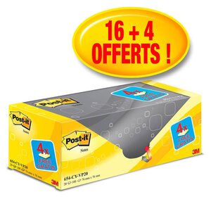 Pack Avantage de 20 blocs 100 Feuilles Notes Repositionnables en Carré Jaune, 76 x 76 mm (paquet 20 blocs)