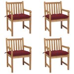 vidaXL Chaises de jardin lot de 4 avec coussins bordeaux Teck solide