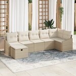 vidaXL Ensemble de Canapés de Jardin 7 pièces avec Coussins Beige Poly Ratan