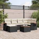 vidaXL Salon de jardin 7 Pièces avec coussins noir résine tressée
