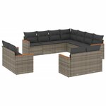 vidaXL Salon de jardin 11 Pièces avec coussins gris résine tressée