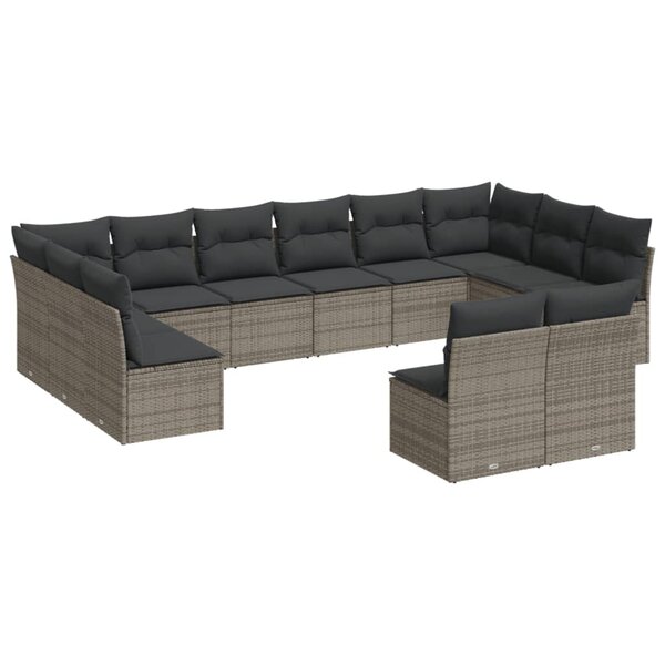 vidaXL Salon de jardin avec coussins 12 Pièces gris résine tressée