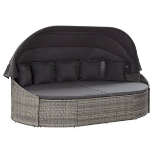 vidaXL Chaise longue d'extérieur avec auvent Résine tressée Gris