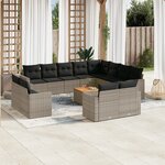 vidaXL Salon de jardin avec coussins 13 Pièces gris résine tressée