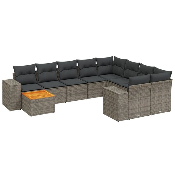 vidaXL Salon de jardin 11 Pièces avec coussins gris résine tressée