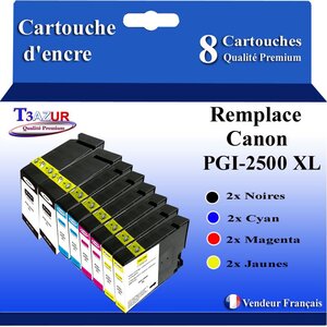 T3AZUR -8x Cartouches compatibles avec Canon PGI2500XL PGI-2500 XL pour Canon Maxify IB-4050 IB-4150 MB-5050 MB-5150 MB-5155 MB-5350 MB-5450 MB-5455
