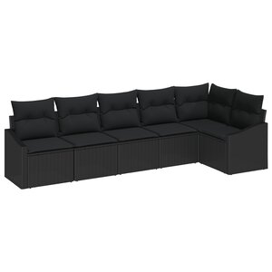 vidaXL Ensemble de salle à manger de jardin de 6 pièces avec coussins en poly rotin noir