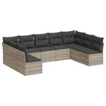 vidaXL Salon de jardin 9 Pièces avec coussins gris clair résine tressée