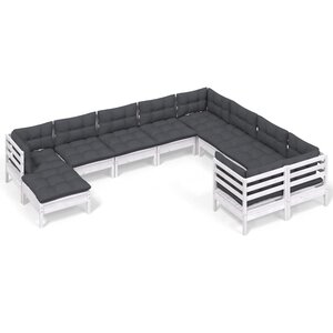 vidaXL Salon de jardin 10 Pièces avec coussins blanc bois de pin