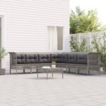 vidaXL Salon de jardin 8 Pièces avec coussins Gris Résine tressée