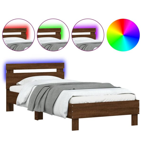 vidaXL Cadre de lit tête de lit et lumières LED chêne marron 100x200cm