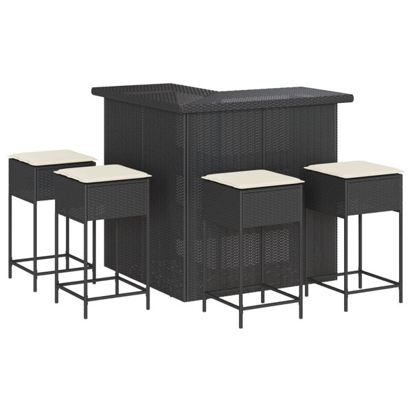 vidaXL Ensemble de bar de jardin 5 Pièces avec coussins noir poly rotin