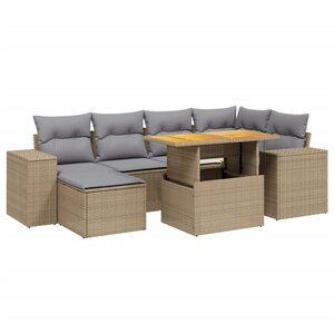 vidaXL Salon de jardin avec coussins 7 Pièces beige résine tressée