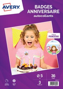 36 badges anniversaire autocollants - Préimprimés