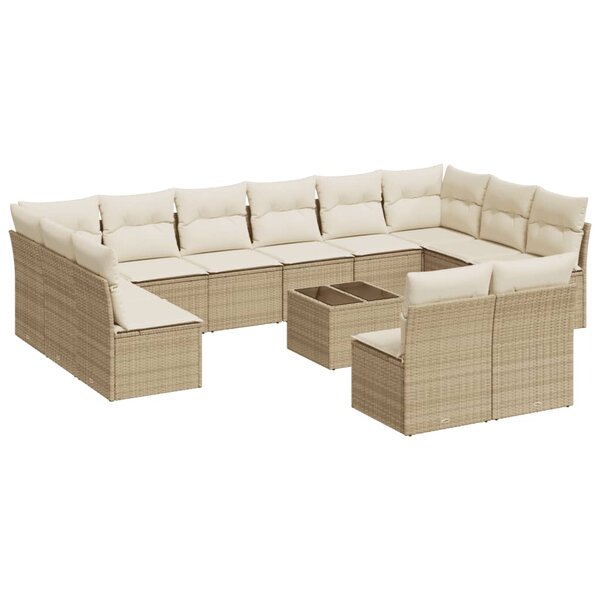 vidaXL Salon de jardin avec coussins 13 Pièces beige résine tressée
