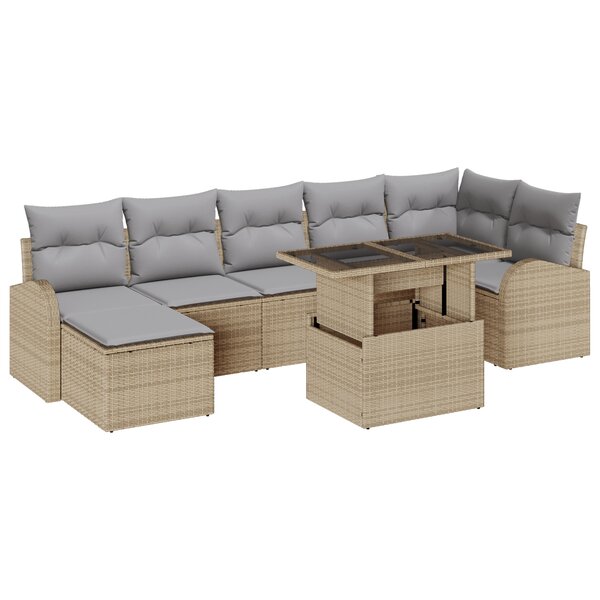 vidaXL Ensemble de canapé de jardin de 8 pièces avec coussins en poly rotin beige