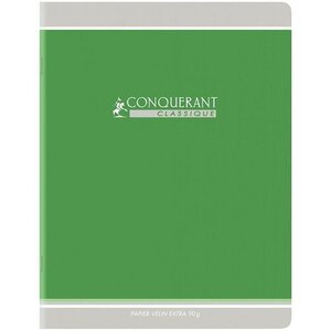 Cahier piqûre 96 pages seyès  papier 90 g  couverture en carte recyclée verte format 24 x 32 cm CONQUERANT