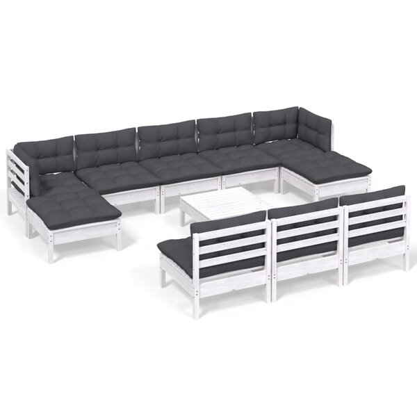vidaXL Salon de jardin 11 Pièces avec coussins blanc bois de pin