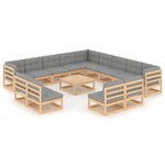 vidaXL Salon de jardin 14 Pièces avec coussins Bois de pin massif