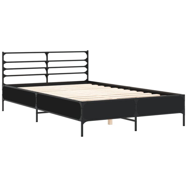 vidaXL Cadre de lit noir 135x190 cm bois d'ingénierie et métal