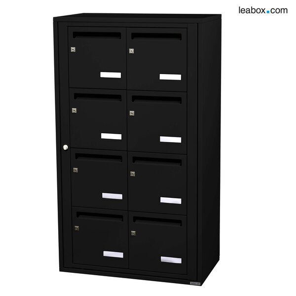 Bloc collectif Leabox 2x4 grade 3 simple face intérieur mural noir 9005 finition brillante