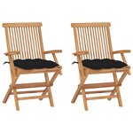 vidaXL Chaises de jardin avec coussins noir lot de 2 Bois teck massif