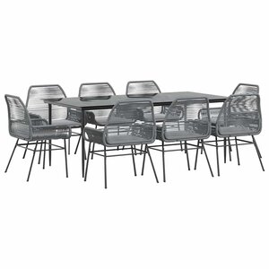 vidaXL Ensemble à manger jardin coussins 9 Pièces gris poly rotin verre