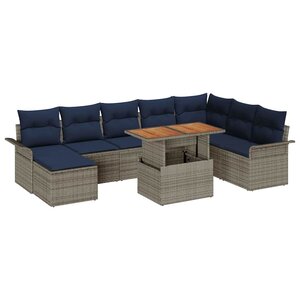 vidaXL Ensemble de canapé de jardin 9 Pièces gris et bleu marine